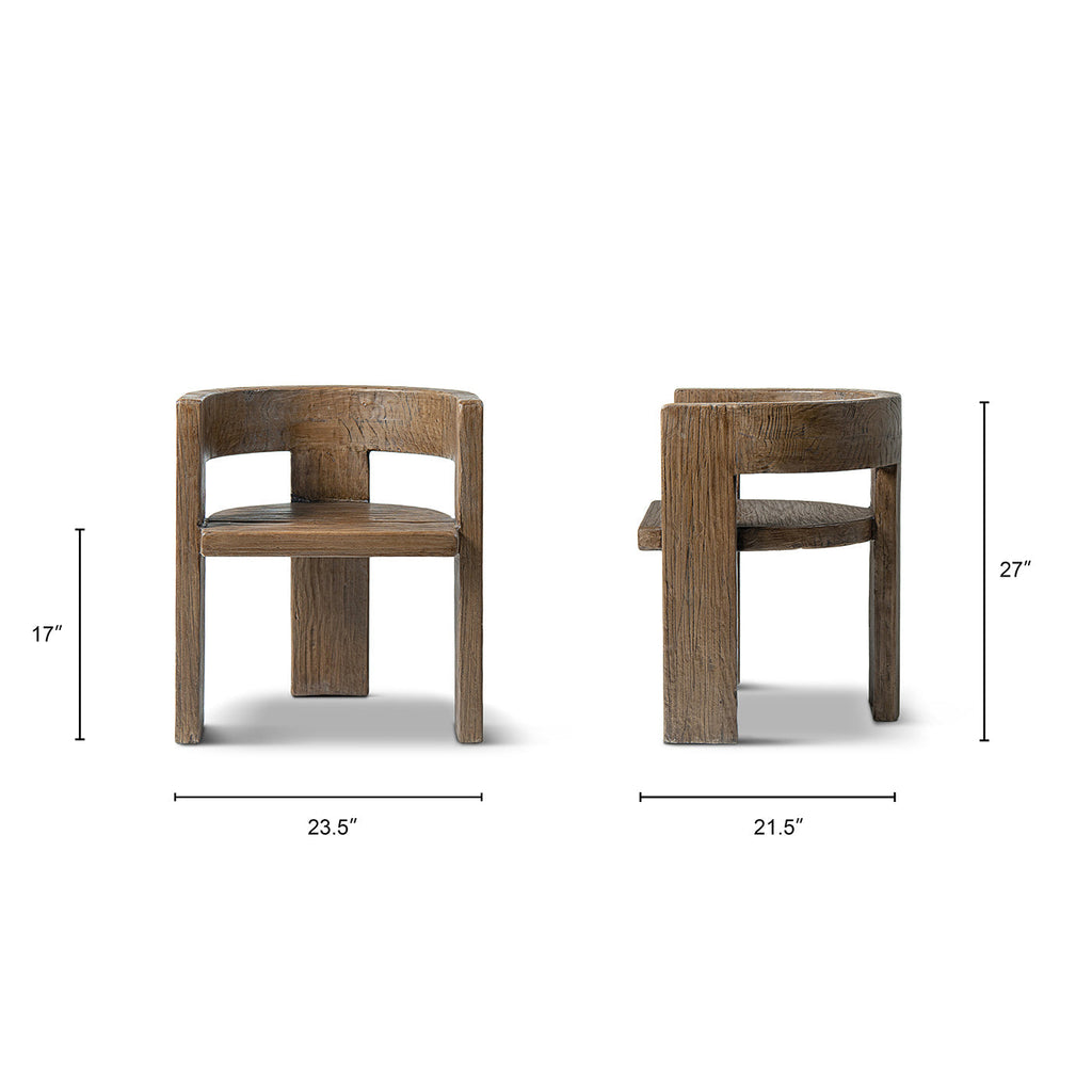 Soren Solid Reclaimed Elm Sculptural Accent Curved Dining Chair, Heritage Medium-Dark Brown