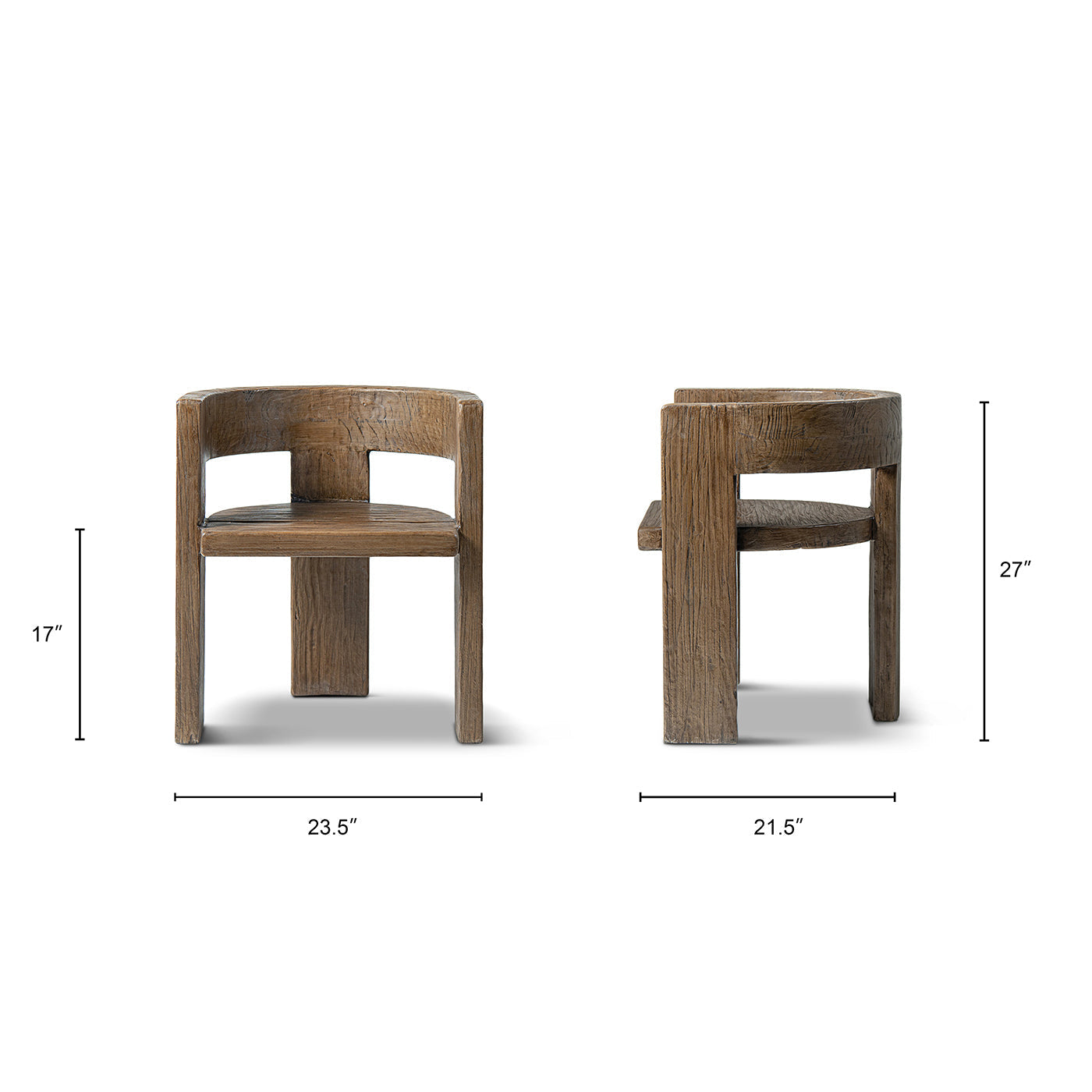 Soren Solid Reclaimed Elm Sculptural Accent Curved Dining Chair, Heritage Medium-Dark Brown