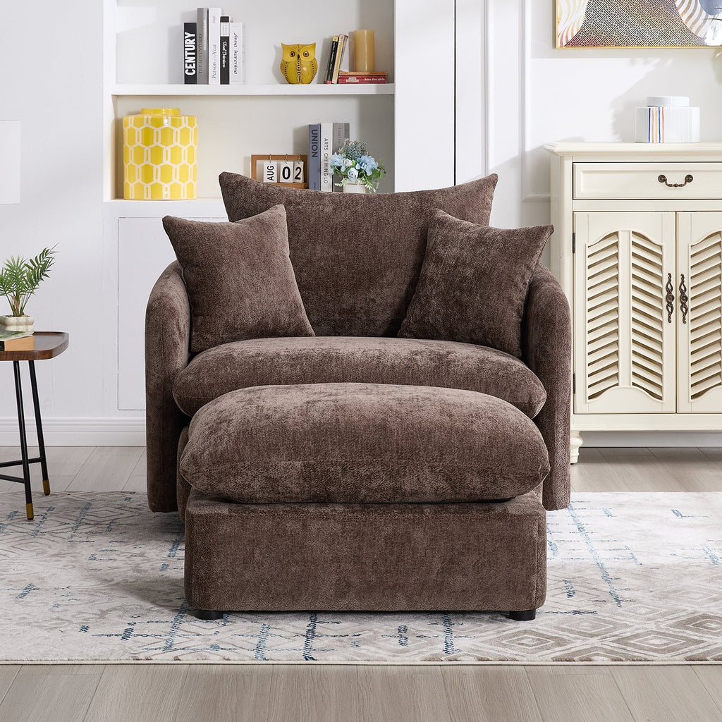 46.1" W Upholstered Oversized Swivel Accent Chair with Ottoman