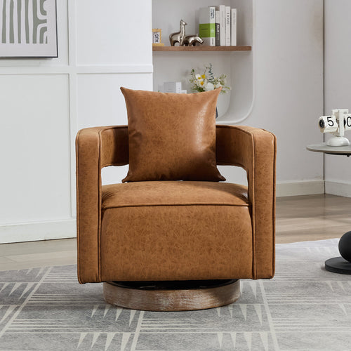28.9"W Swivel Accent Open Back Barrel Chair in Brown PU