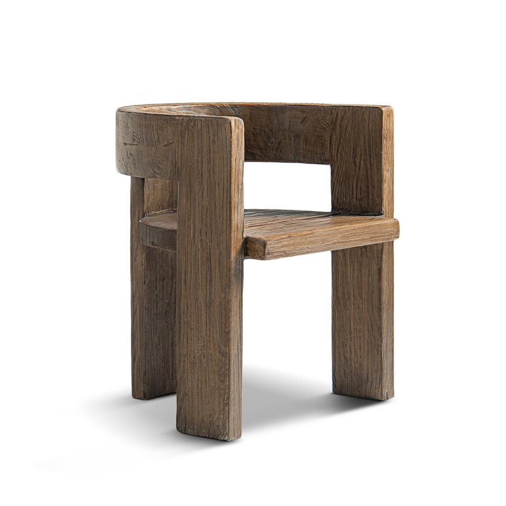 Soren Solid Reclaimed Elm Sculptural Accent Curved Dining Chair, Heritage Medium-Dark Brown