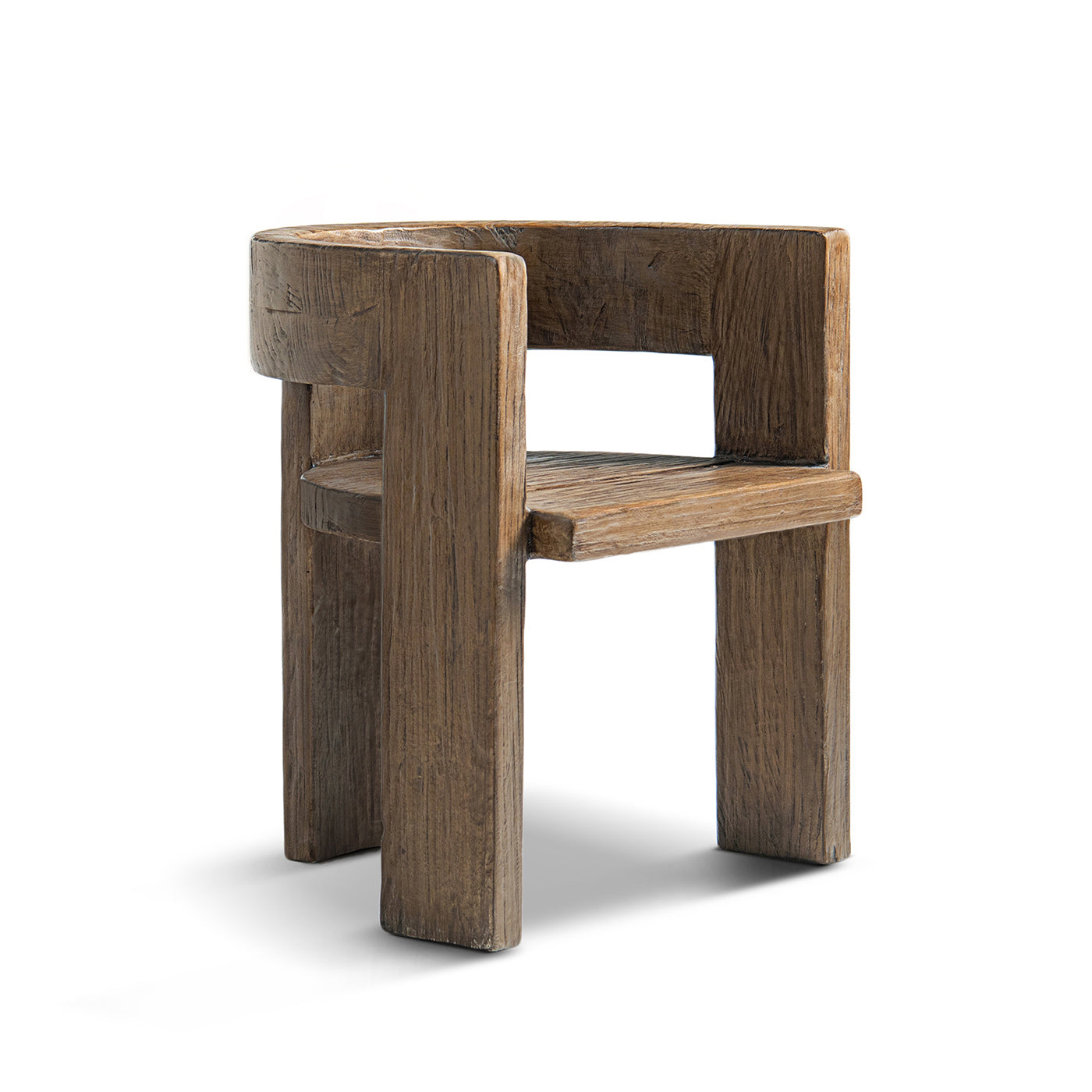 Soren Solid Reclaimed Elm Sculptural Accent Curved Dining Chair, Heritage Medium-Dark Brown