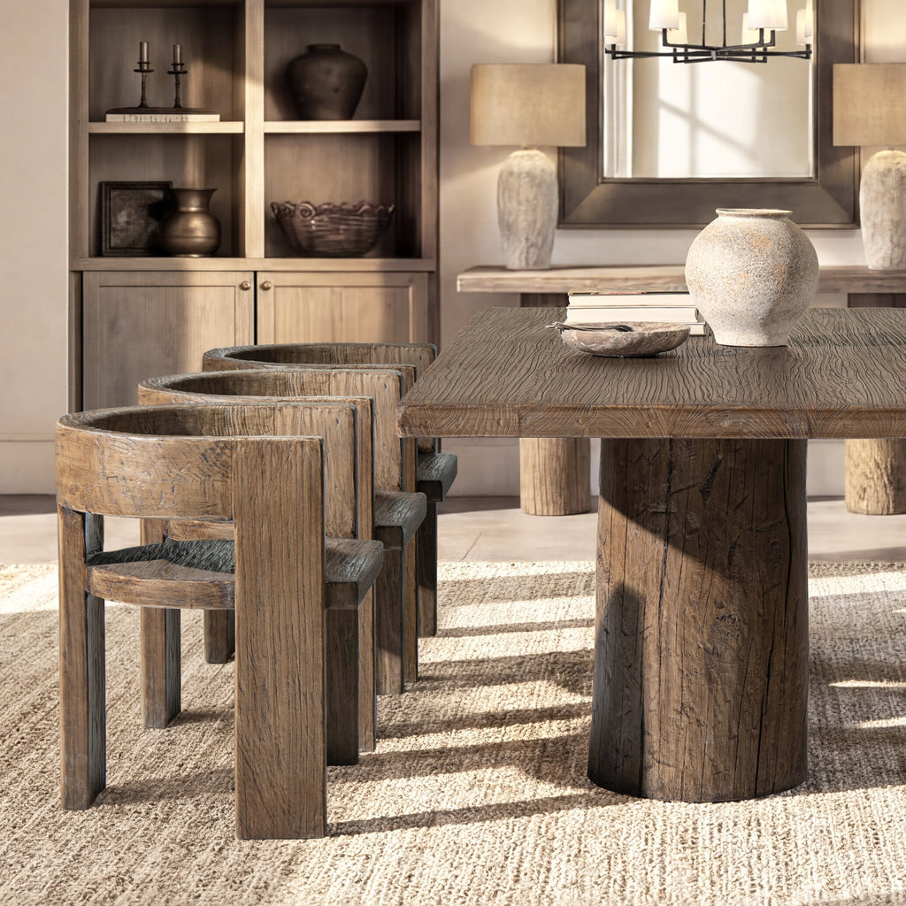 Soren Solid Reclaimed Elm Sculptural Accent Curved Dining Chair, Heritage Medium-Dark Brown