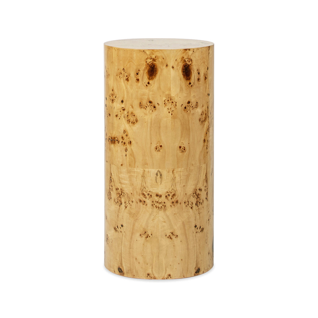 Nebula 29.5' Burl Accent Pillar Side Table, Warm Natural Brown Burl Wood