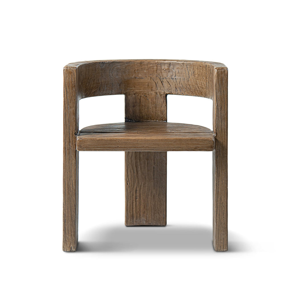 Soren Solid Reclaimed Elm Sculptural Accent Curved Dining Chair, Heritage Medium-Dark Brown