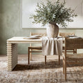 Veda 94' Reclaimed Wood Stacked Geometric Waterfall Dining Table, Seats up to 8, Whitewashed Natural Reclaimed Pine Wood