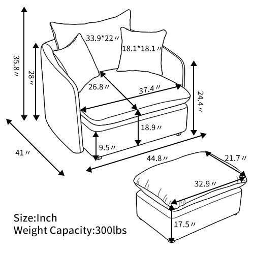 46.1" W Upholstered Oversized Swivel Accent Chair with Ottoman