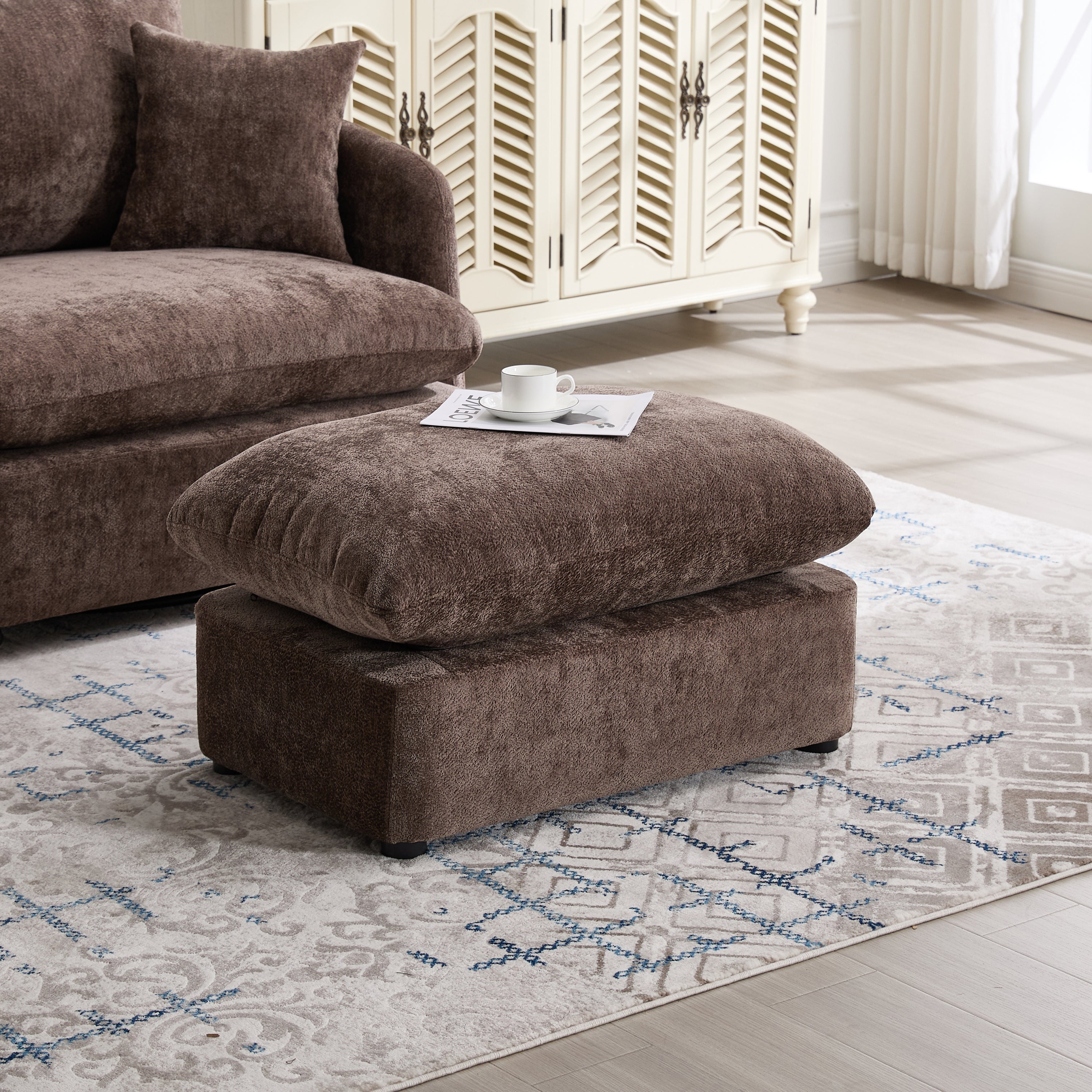 46.1" W Upholstered Oversized Swivel Accent Chair with Ottoman