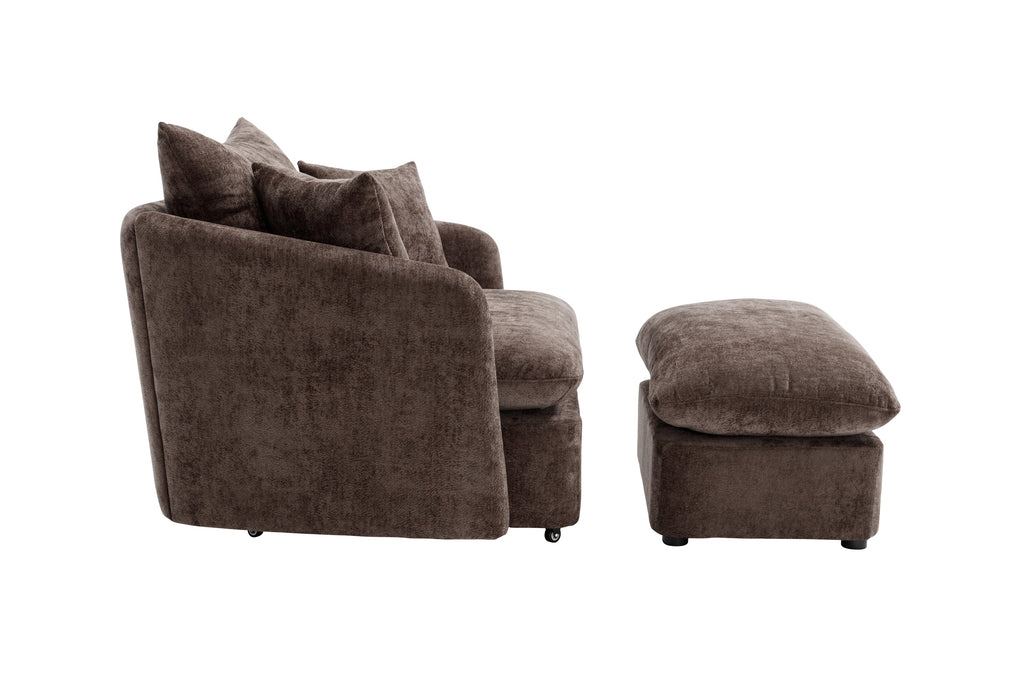 46.1" W Upholstered Oversized Swivel Accent Chair with Ottoman