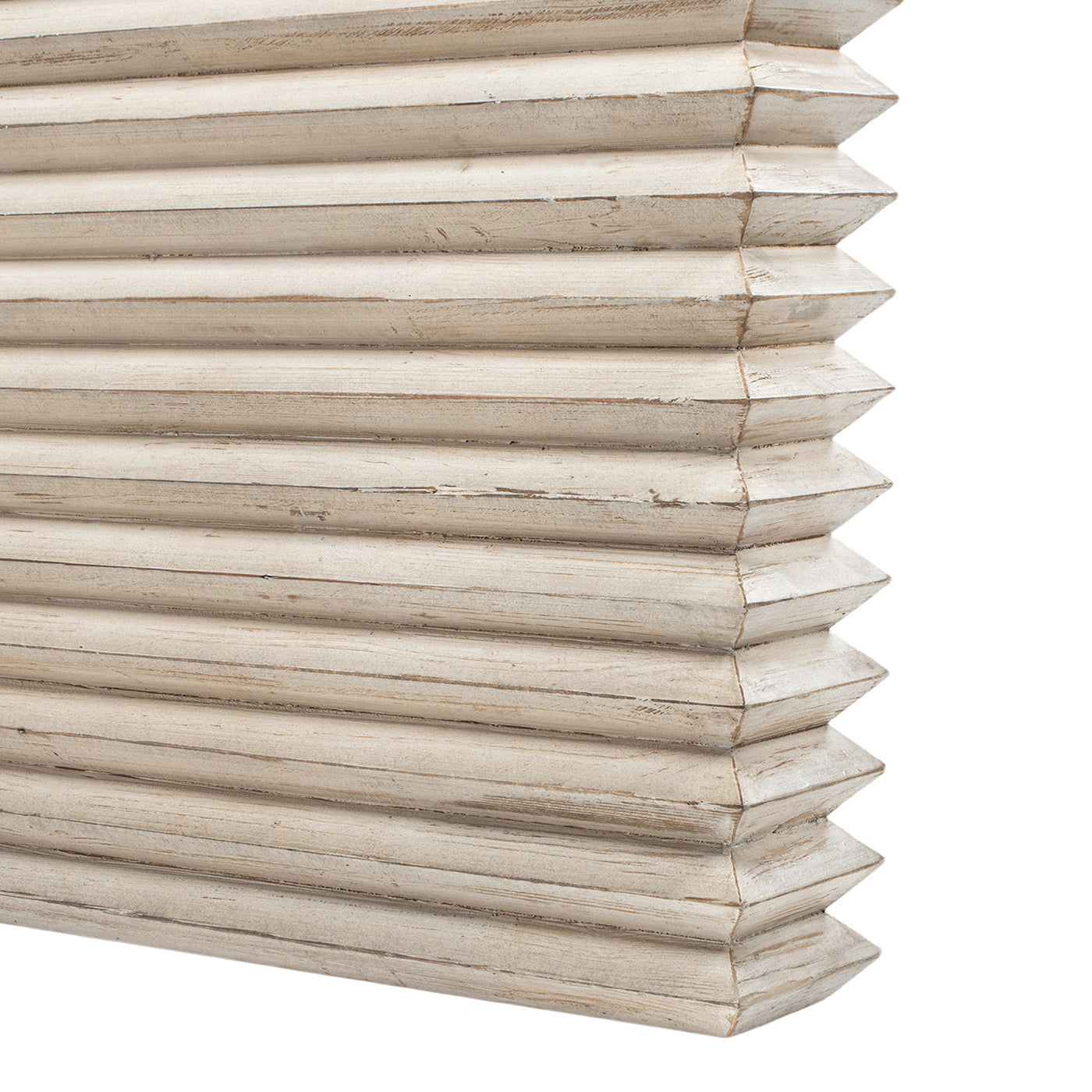 Veda 94' Reclaimed Wood Stacked Geometric Waterfall Dining Table, Seats up to 8, Whitewashed Natural Reclaimed Pine Wood