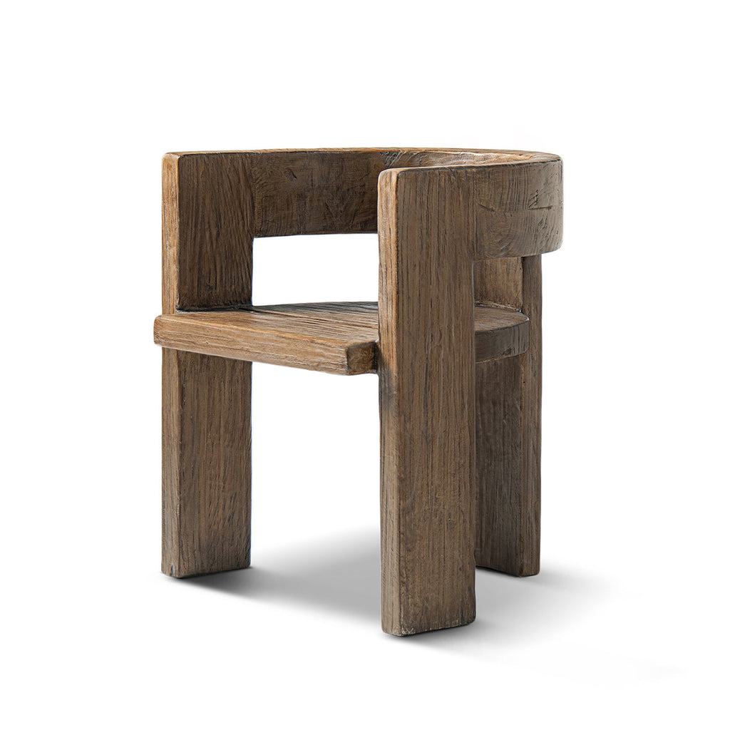 Soren Solid Reclaimed Elm Sculptural Accent Curved Dining Chair, Heritage Medium-Dark Brown