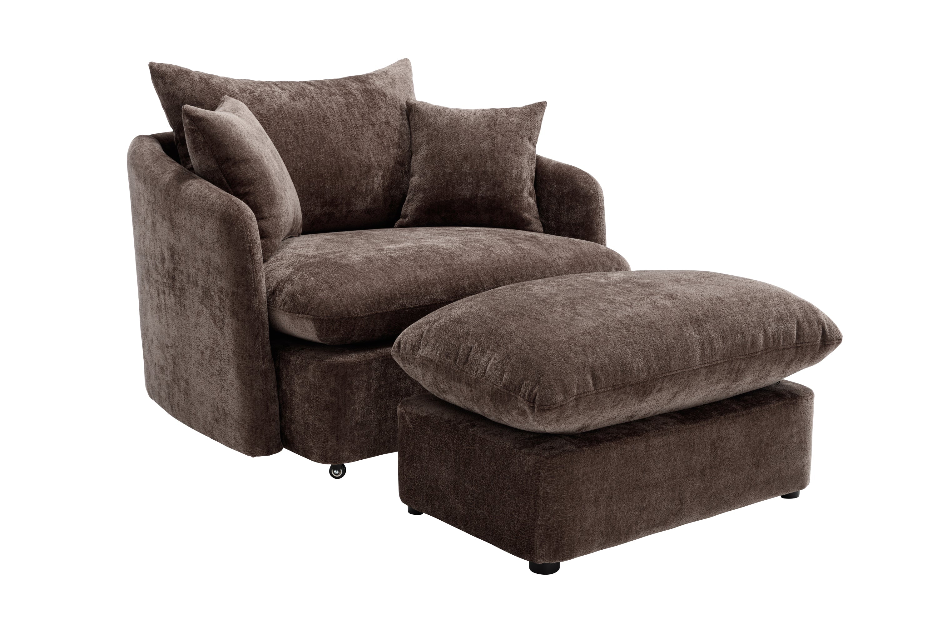 46.1" W Upholstered Oversized Swivel Accent Chair with Ottoman