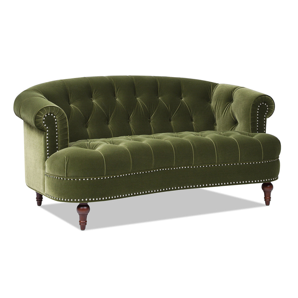 La Rosa Victorian Chesterfield Loveseat, Olive Green Performance Velvet