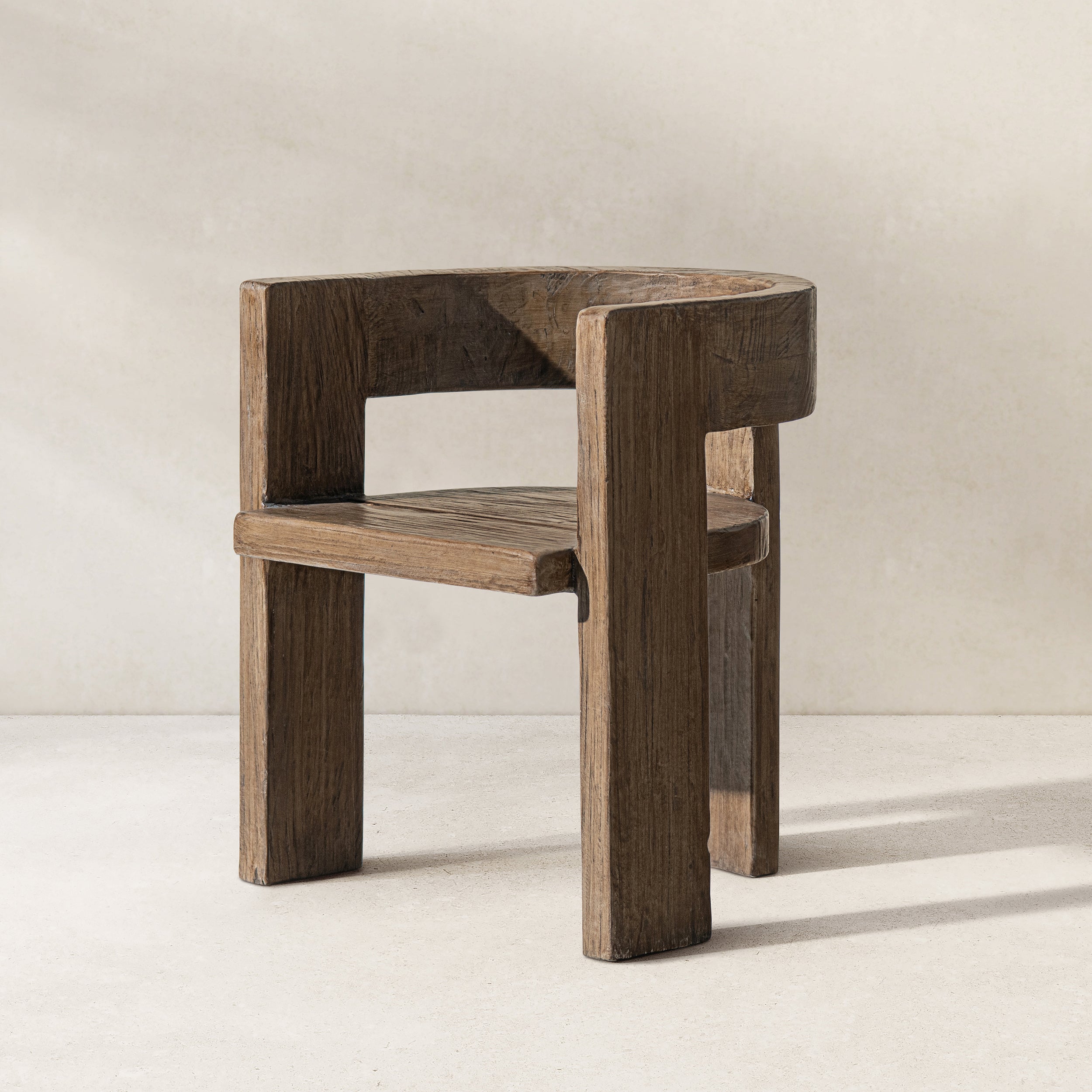 Soren Solid Reclaimed Elm Sculptural Accent Curved Dining Chair, Heritage Medium-Dark Brown