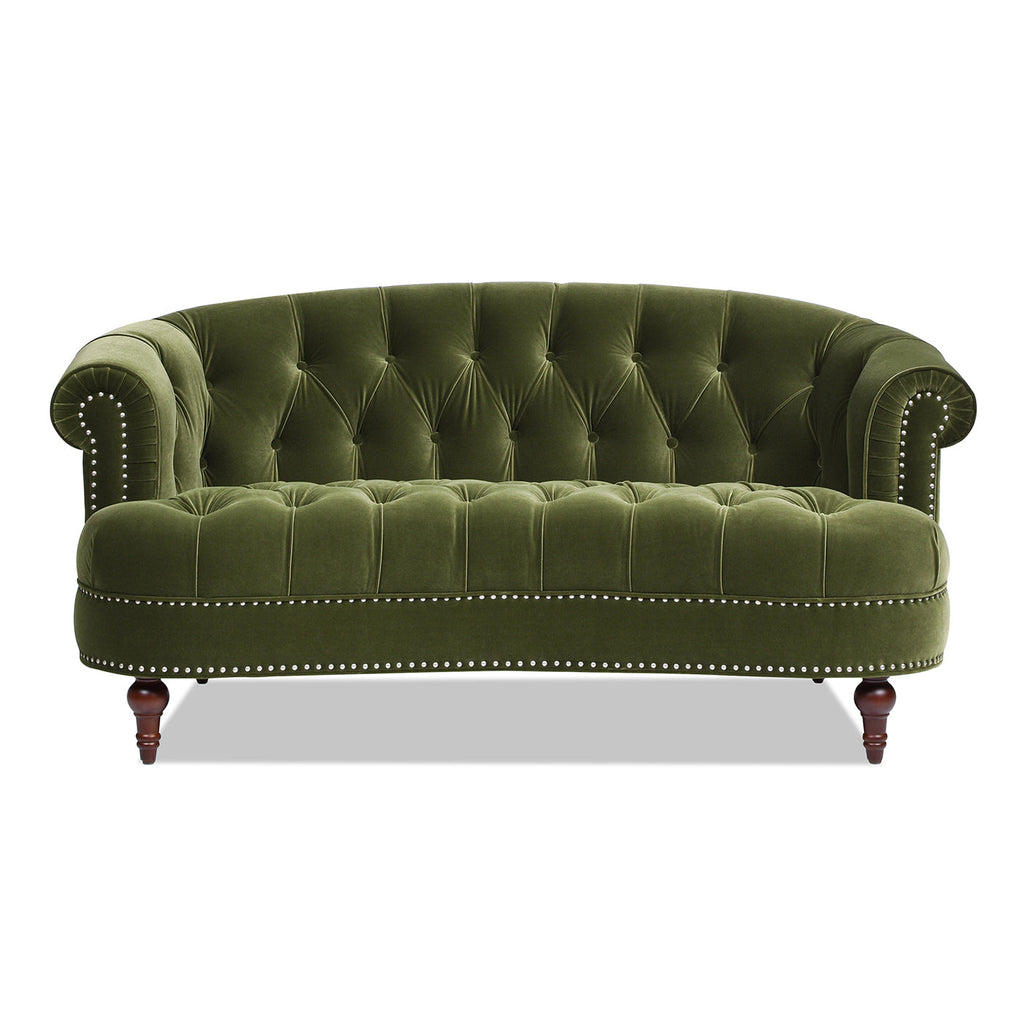 La Rosa Victorian Chesterfield Loveseat, Olive Green Performance Velvet