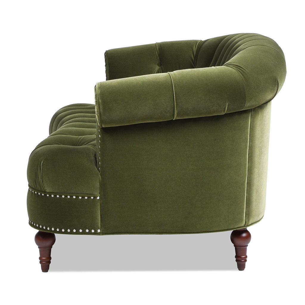 La Rosa Victorian Chesterfield Loveseat, Olive Green Performance Velvet