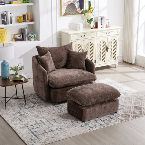 46.1" W Upholstered Oversized Swivel Accent Chair with Ottoman