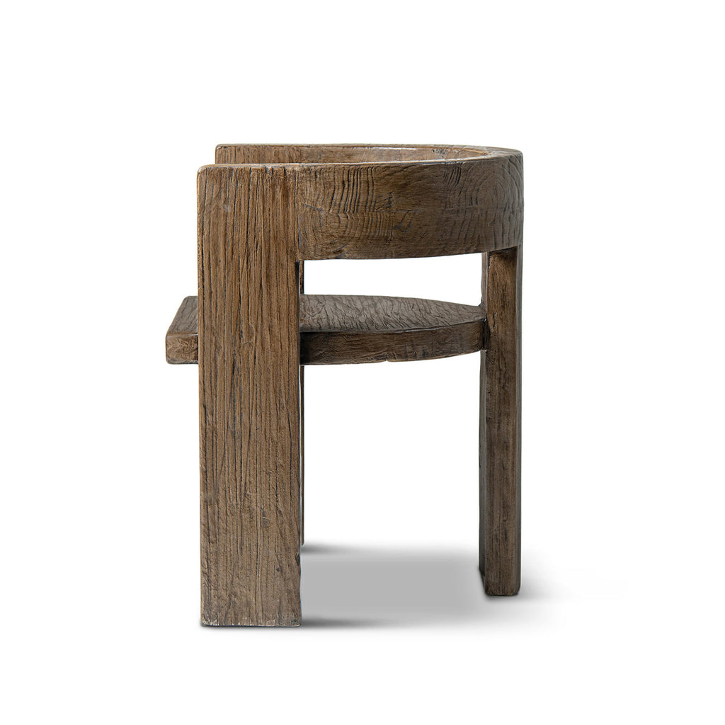 Soren Solid Reclaimed Elm Sculptural Accent Curved Dining Chair, Heritage Medium-Dark Brown